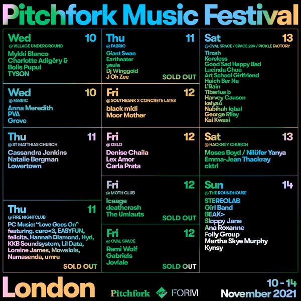 The lineup is completed for the inaugural edition of Pitchfork Music Festival London